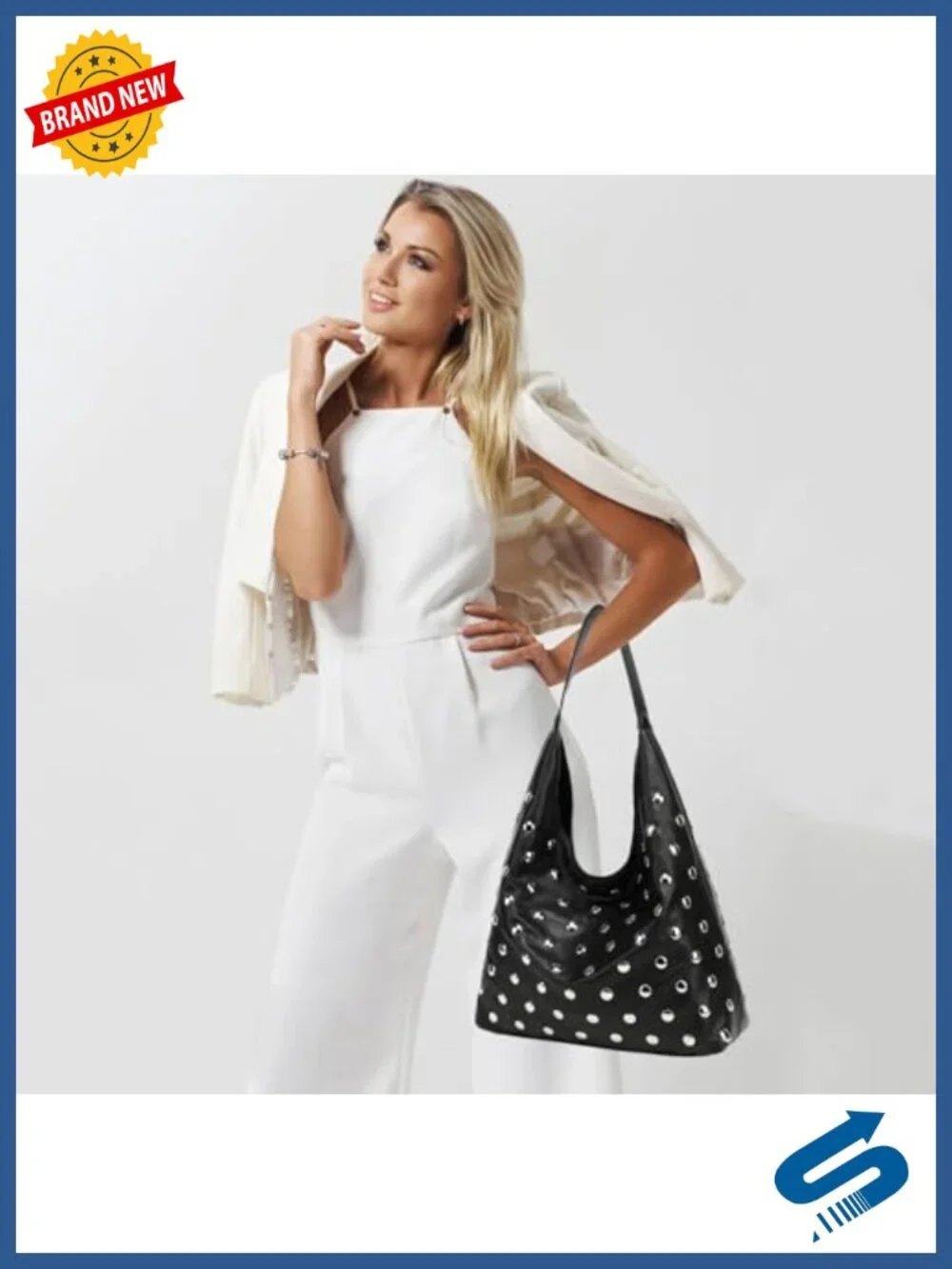 Studded Hobo Bag Vegan Leather Tote Slouchy Shoulder Purse
